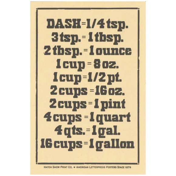 Hatch Show Print Co. Kitchen Measurement Poster - Picture 1 of 1